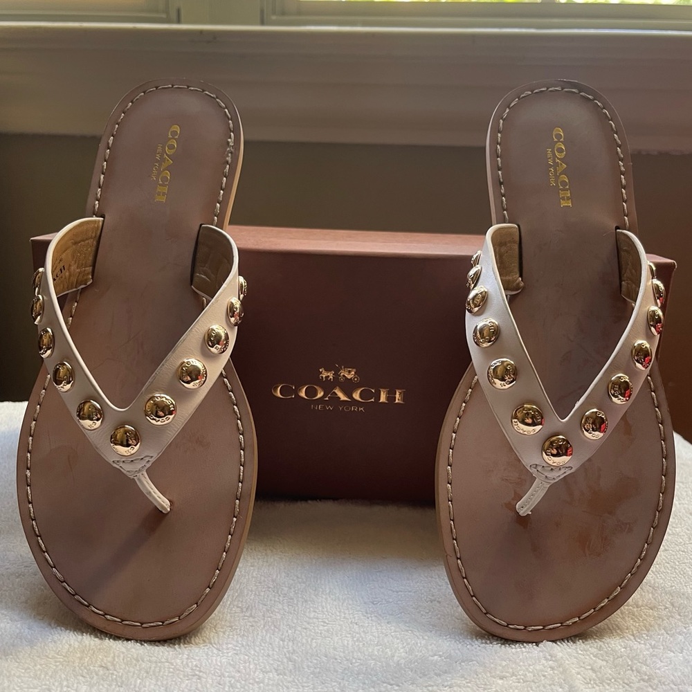 COACH sandals NEW! Cream tan leather straps with gold hardware
